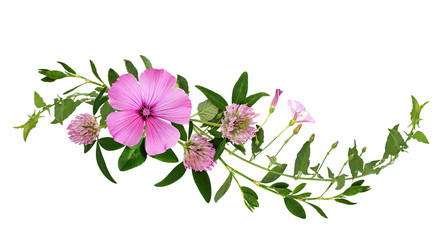 Wild pink flowers and green grass in a wave floral arrangement - Powered by Adobe