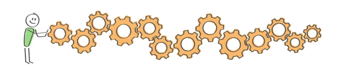 Mann mit Zahnrädern