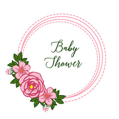 Vector illustration writing baby shower with texture pink flower frame