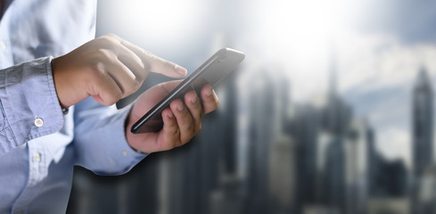 Close-up Young man with smartphone work and talking on the phone