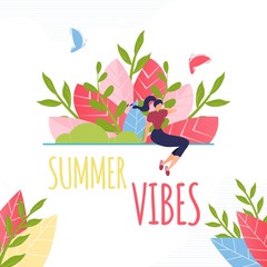 Summer Vibes Text and Resting Woman Composition
