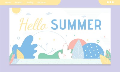Hello Summer Greeting Banner with Abstract Design