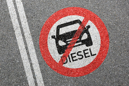 Diesel driving ban sign road street car no not allowed forbidden zone
