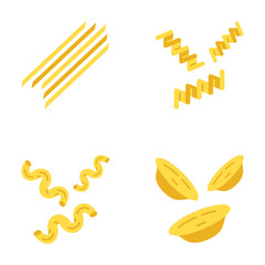 Pasta noodles flat design long shadow color icons set
