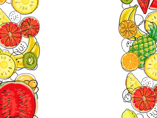 Hand drawn Exotic Fruit border isolated on white background