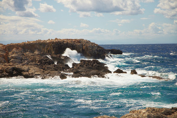 Rough sea on Punta Coccodrillo, San domino Island. Tremiti, Italy
