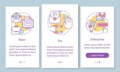 Email marketing subscription onboarding mobile app page screen with linear concepts