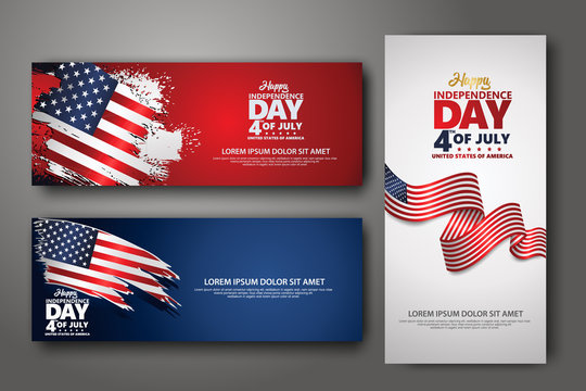Set banner design template. Fourth of July Independence Day, Vector illustration