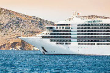 Big cruise ship in the sea harbor. Travel vacation and water transport concept