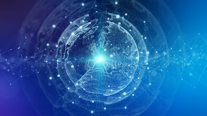 Global network blue background 3D rendering