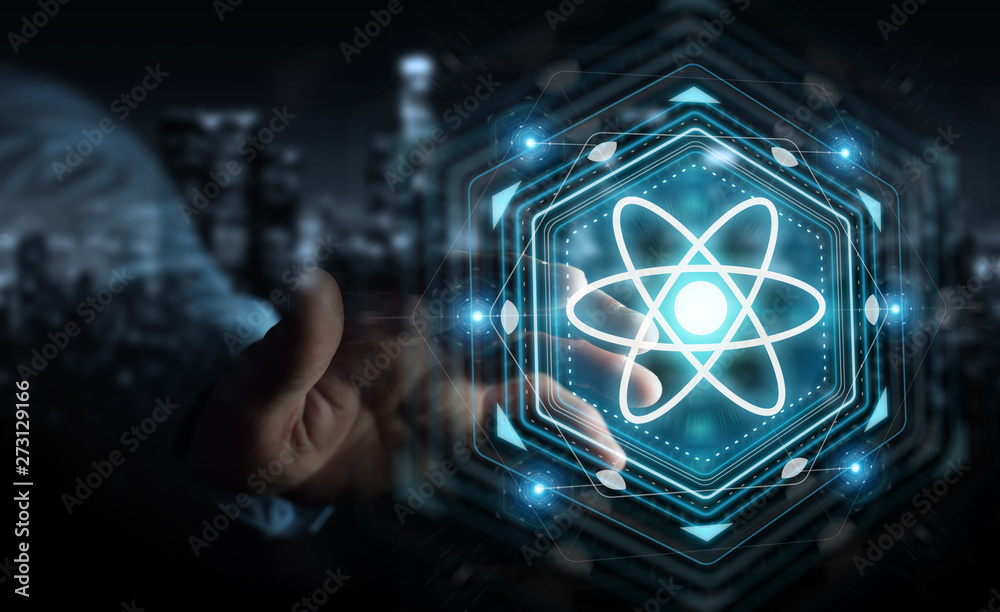 Aufkleber Businessman using modern molecule structure 3D rendering