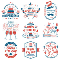Set of Vintage 4th of july design. Fourth of July felicitation classic postcard. Independence day greeting card. Patriotic banner for website template. Vector illustration. - obrazy, fototapety, plakaty