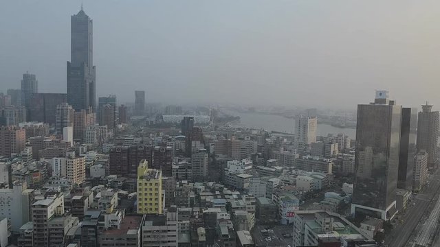 Aerial footage of  Kaohsiung landmark, 85 sky Tower in Taiwan.