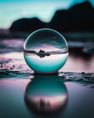 crystal ball in blue water