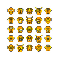 yellow robot head avatar icons set