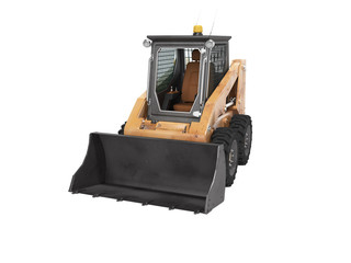 Orange diesel forklift with front bucket isolated 3d render on white background no shadow