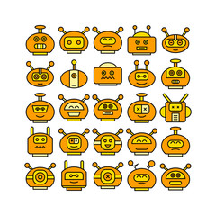 yellow robot head avatar icons set