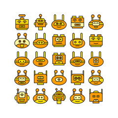 yellow robot head avatar icons set