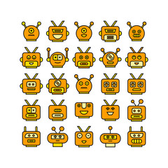 yellow robot head avatar icons set
