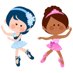 Cute ballerina dancer girls. Vector illustration