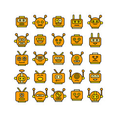 yellow robot head avatar icons set
