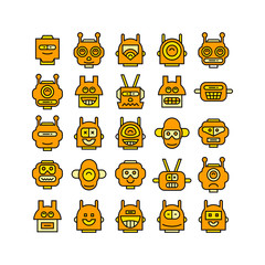 yellow robot head avatar icons set