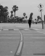 Santa Monica on a cloudy day in black and white