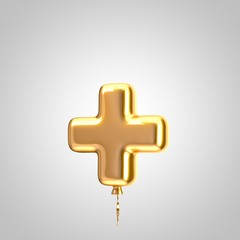 Obraz premium Shiny metallic orange balloon plus symbol isolated on white background
