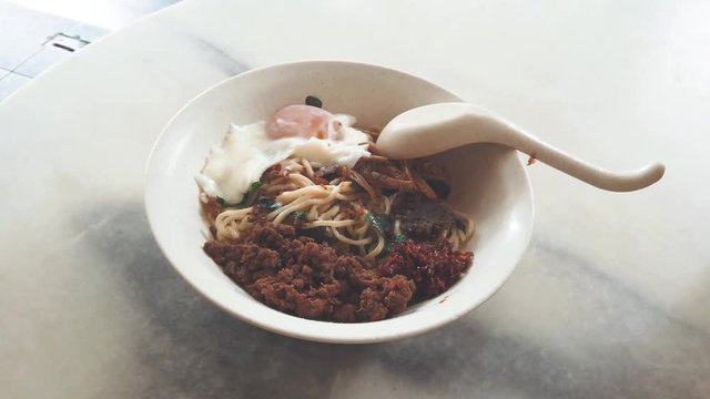 Well mixed famous chilli pan mee
