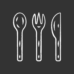 Reusable bamboo cutlery set chalk icon
