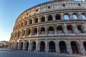 Italian monument to the Colosseum in the center of Rome in the afternoon.