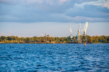 Riga city panoramic view across the river of Daugava