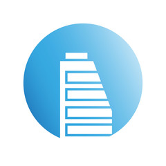 blue city building in circle shape icon
