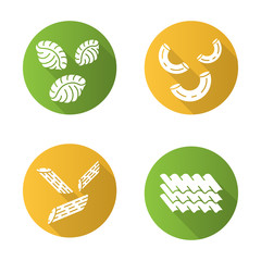 Pasta noodles flat design long shadow glyph icons set