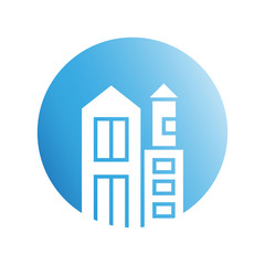 blue city building in circle shape icon