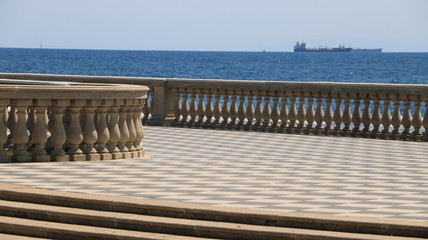 Fototapeta na wymiar Seafront of Livorno. The Mascagni terrace is a famous place and meeting place for the citizens of the Tuscan city.