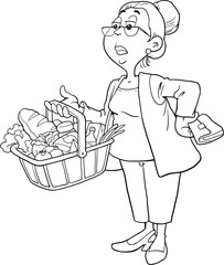 Woman holding a shopping basket full of groceries