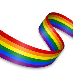 Waving ribbon or banner with flag of LGBT pride.