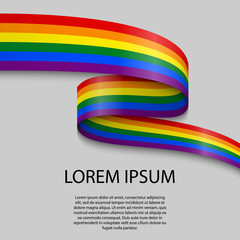 Waving ribbon or banner with flag of LGBT pride.