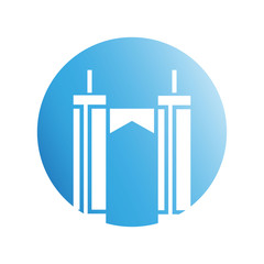 blue city building in circle