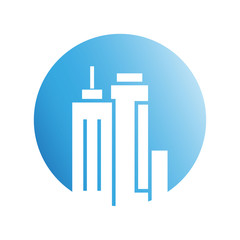 blue city building in circle