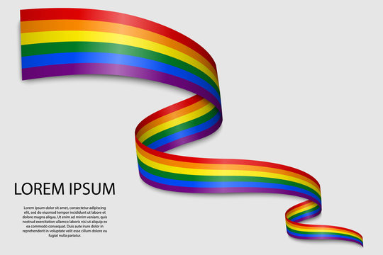 Waving ribbon or banner with flag of LGBT pride.