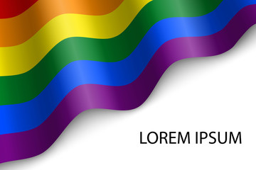 Waving ribbon or banner with flag of LGBT pride.
