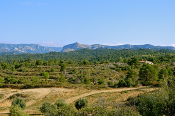 view of natural landscape with mountains at province of Teruel, Spain 