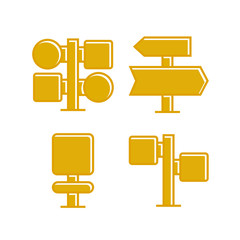 yellow wooden signpost and signage icons