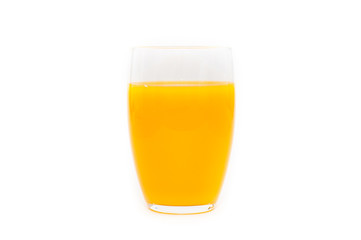  Full glass of orange juice on white background. The concept of healthy organic food. Natural organic product. Food for vegetarians and vegans.