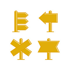 yellow wooden signpost and signage icons