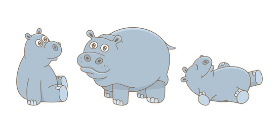 Set of Hippopotamus. isolated on white background