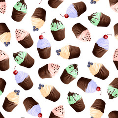 seamless pattern with cupcakes