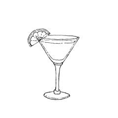 Daiquiri Cocktail Monochrome vector sketch illustration